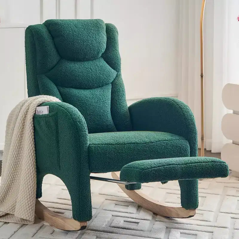 Fauteuil à bascule de chambre d'enfant en coton lin/tissu Teddy, fauteuil d'appoint rembourré