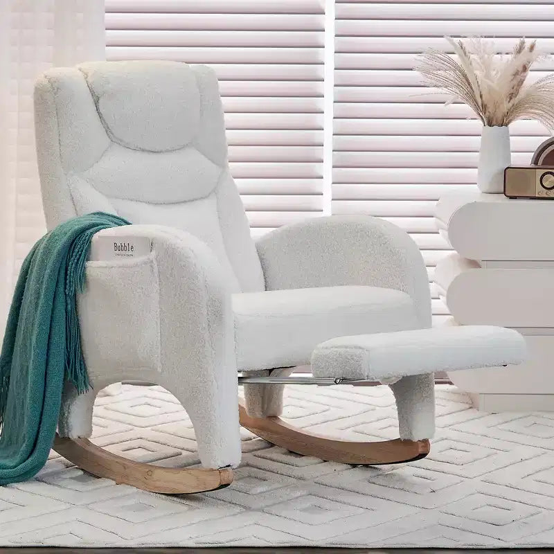 Fauteuil à bascule de chambre d'enfant en coton lin/tissu Teddy, fauteuil d'appoint rembourré