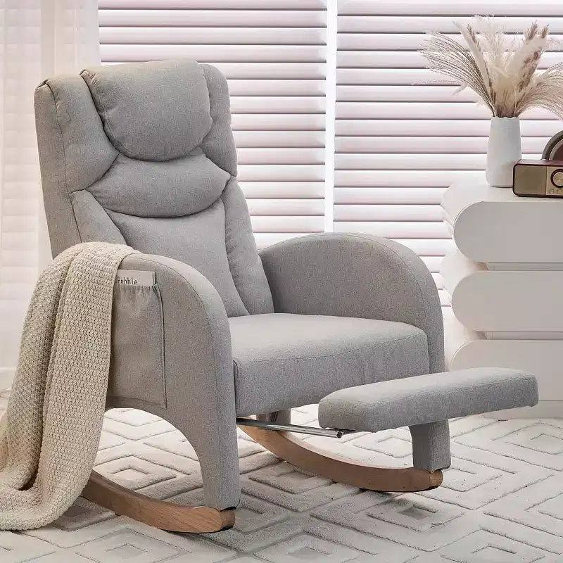 Fauteuil à bascule de chambre d'enfant en coton lin/tissu Teddy, fauteuil d'appoint rembourré