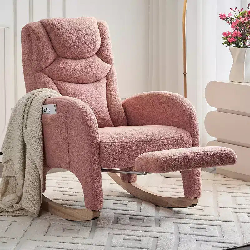 Fauteuil à bascule de chambre d'enfant en coton lin/tissu Teddy, fauteuil d'appoint rembourré