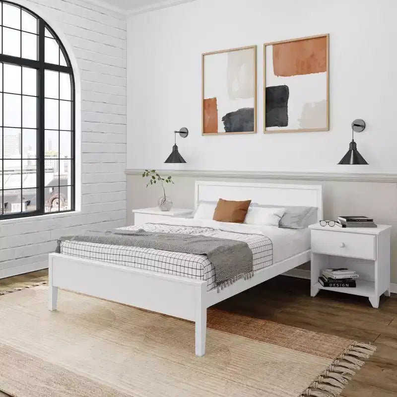 Plank+Beam Solid Wood Full Size Bed Frame with Headboard Modern Platform Bed for Adults