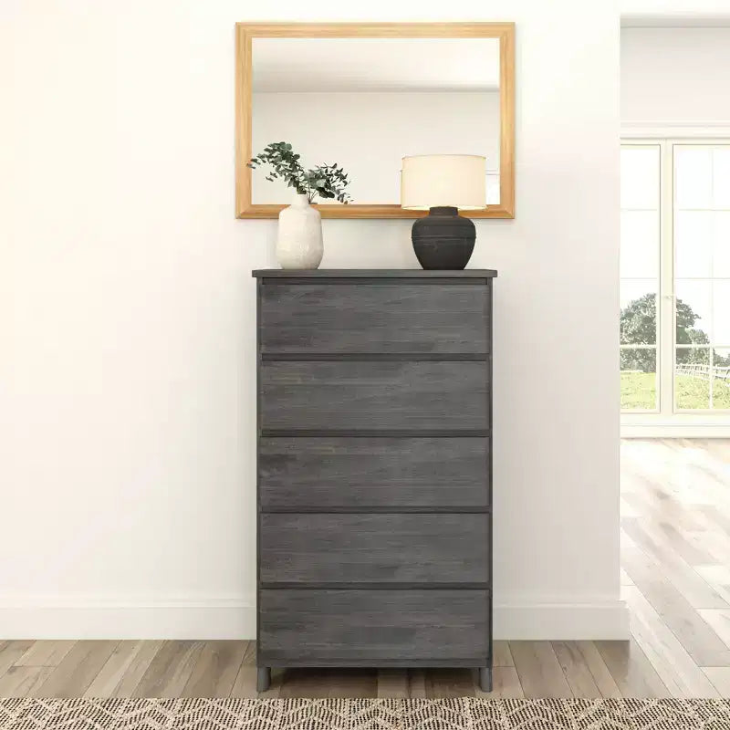 Commode de ferme en bois massif à 5 tiroirs
