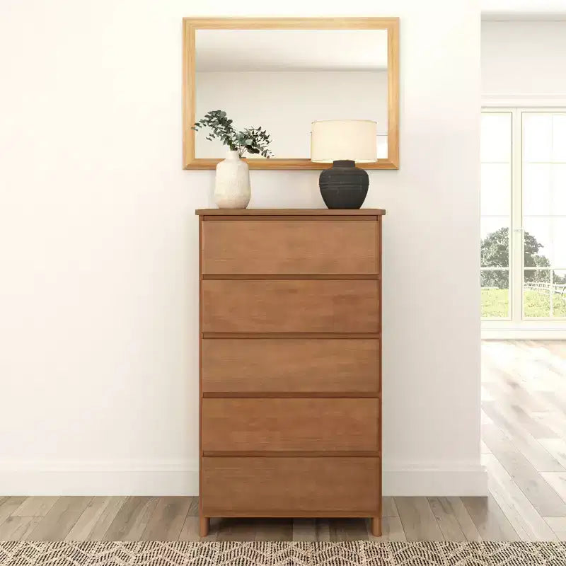 Commode de ferme en bois massif à 5 tiroirs