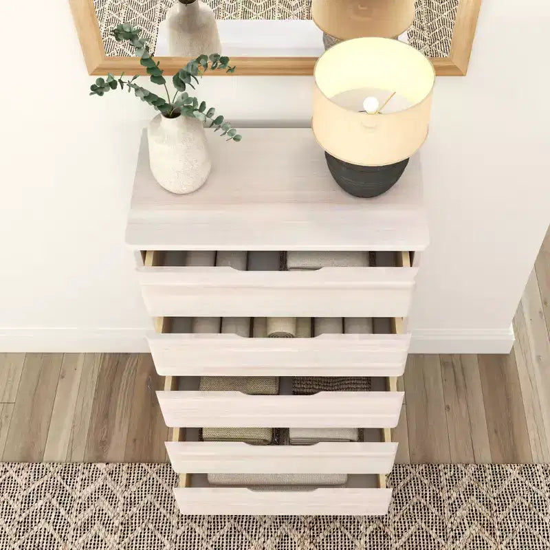 Commode de ferme en bois massif à 5 tiroirs