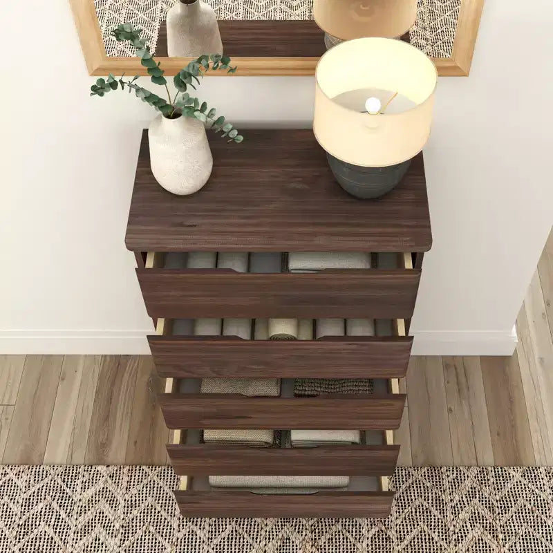 Commode de ferme en bois massif à 5 tiroirs