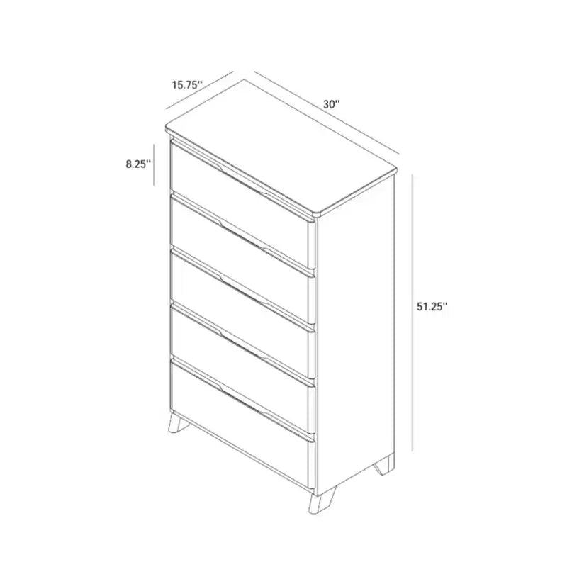 Commode de ferme en bois massif à 5 tiroirs