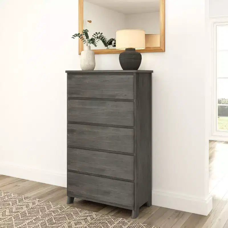 Commode de ferme en bois massif à 5 tiroirs