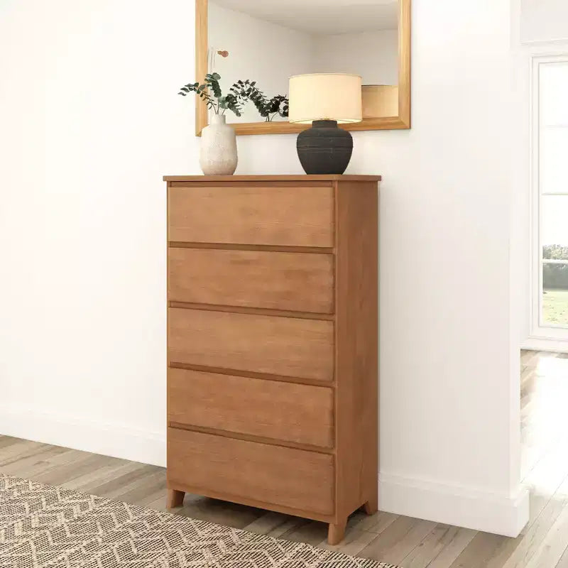 Commode de ferme en bois massif à 5 tiroirs