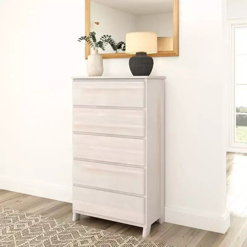 Commode de ferme en bois massif à 5 tiroirs