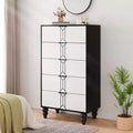 Whizmax Modern Wooden 5 Drawer Dresser with Vintage Pattern Design Tall Dresser with Deep Drawers for Bedroom and Living Room Black and White