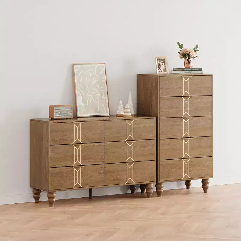 Commode moderne en bois à 5 tiroirs avec motif vintage