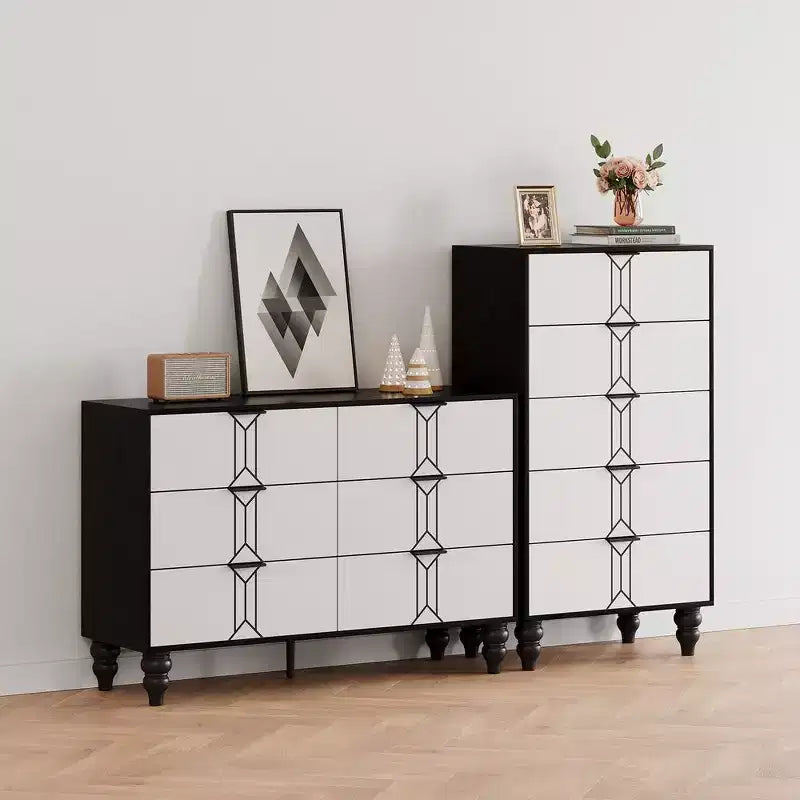 Commode moderne en bois à 5 tiroirs avec motif vintage