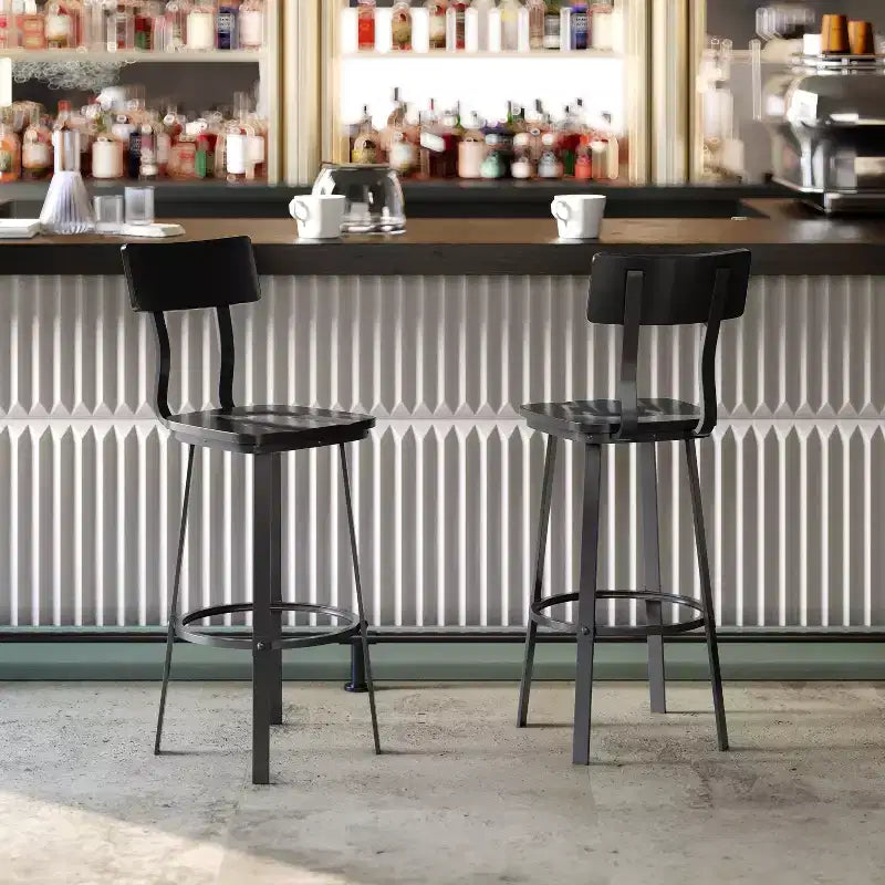 Tabouret de bar de restaurant avec assise et dossier en bois et structure thermolaquée