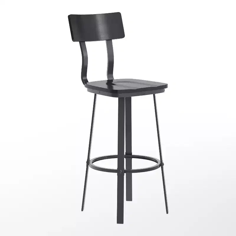 Tabouret de bar de restaurant avec assise et dossier en bois et structure thermolaquée