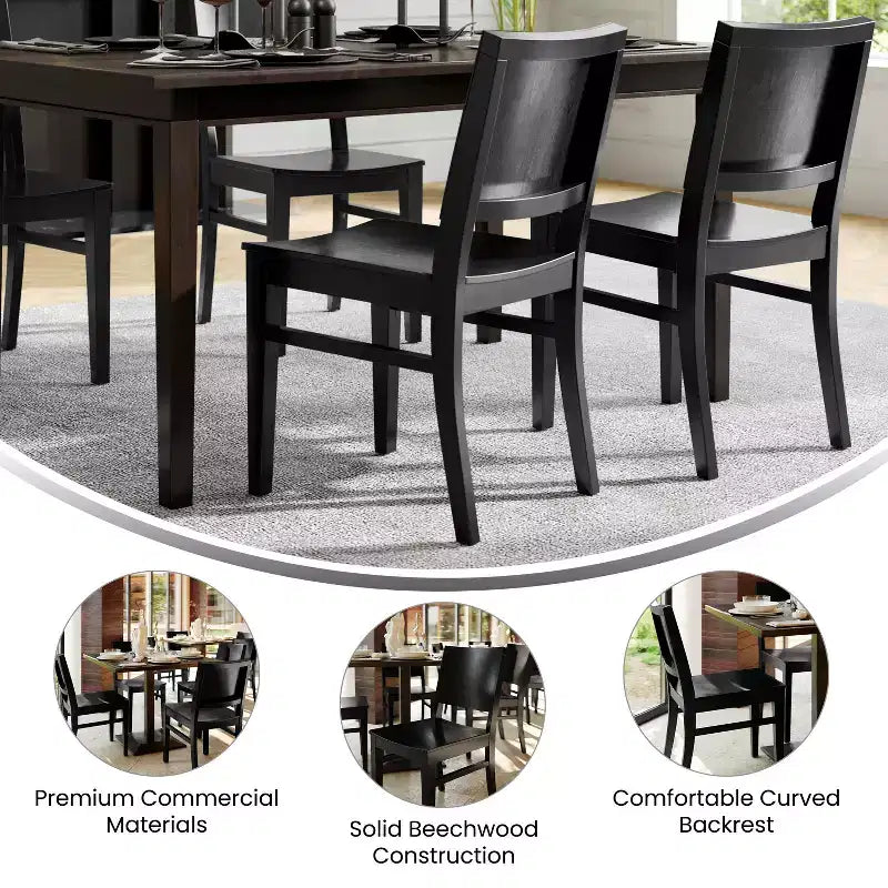 Chaises de salle à manger avec dossiers incurvés et constructions en bois massif