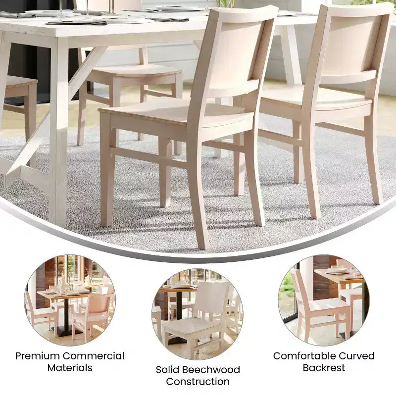 Chaises de salle à manger avec dossiers incurvés et constructions en bois massif
