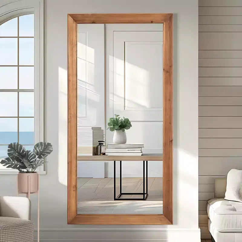 Dovelina Wood Vertical Frame Full Length Mirror Leaning Mirror - 71x35 Brown